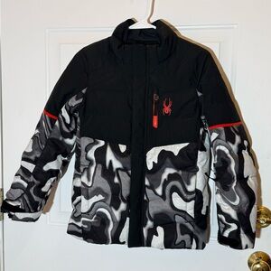 Spyder Impulse Synthetic Down Kids Black and White Camouflage Puffer Jacket